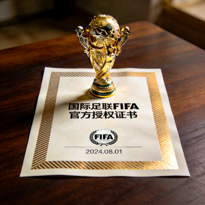 国际足联FIFA官方授权证书与大力神杯模型展示